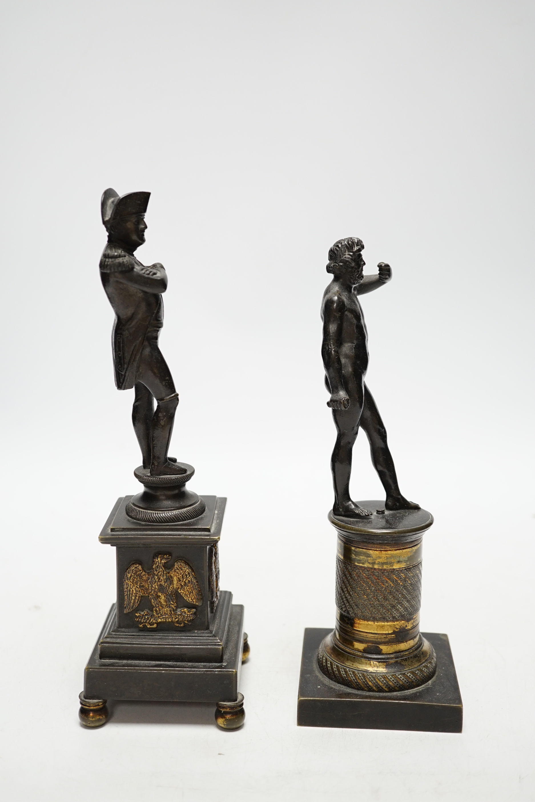 A 19th century bronze figure of Napoleon and a 19th century bronze figure of Bacchus, tallest 12.5cm